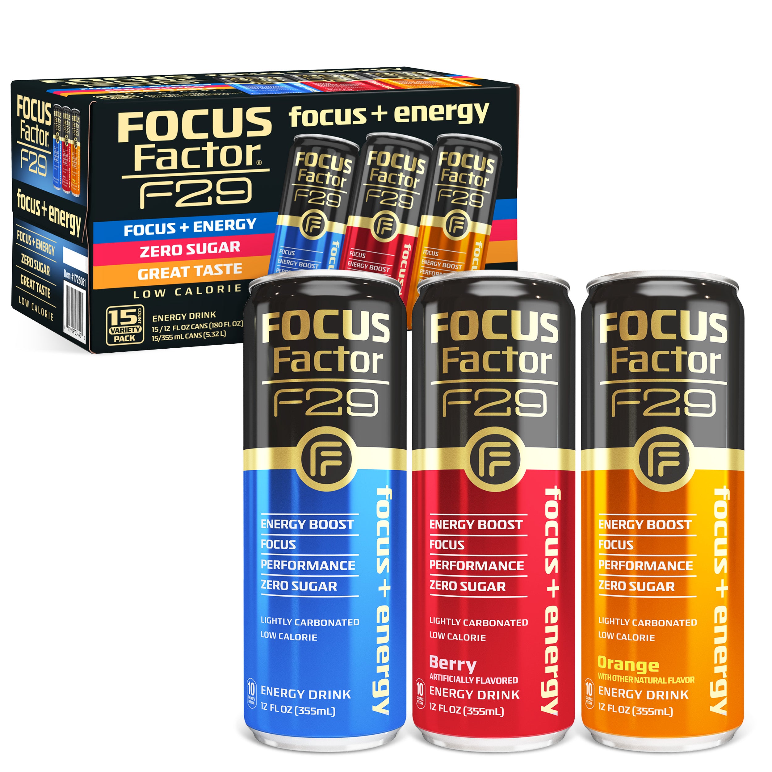 Focus + Energy Drink - Variety Pack - 15 Cans
