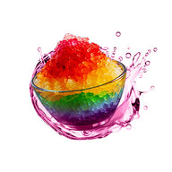 Colorful rainbow ice cream in a glass bowl with splashing liquid